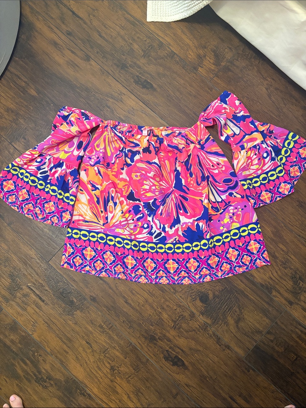 Lilly Pulitzer Off-Shoulder Floral Top in Pink, Blue & Yellow